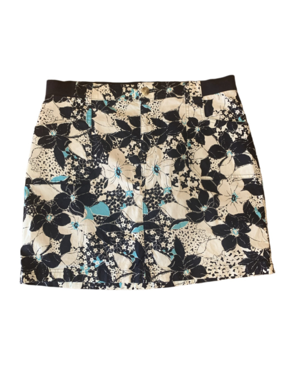Lee Riders Midrise Skirt Skort 14 White and Navy Floral